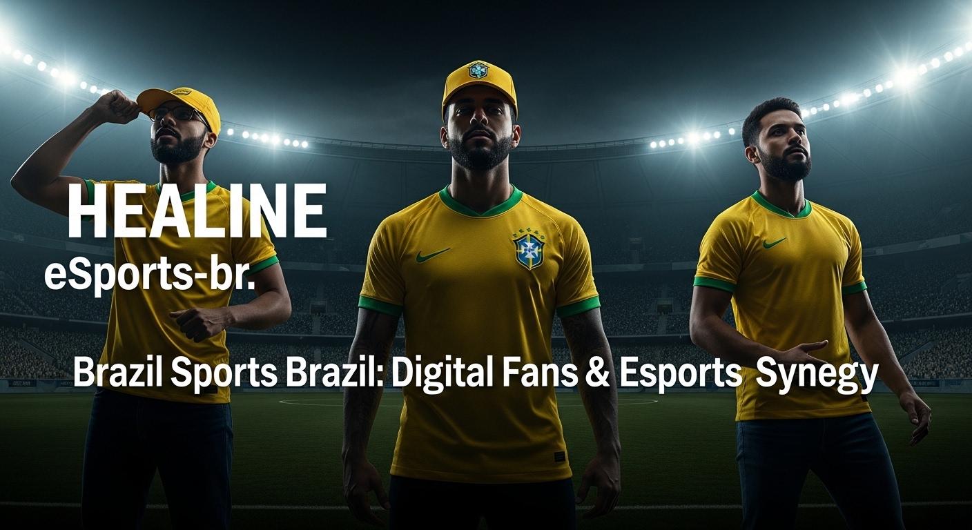 Brazilian stadium at sunset with digital displays and fans on mobile devices.