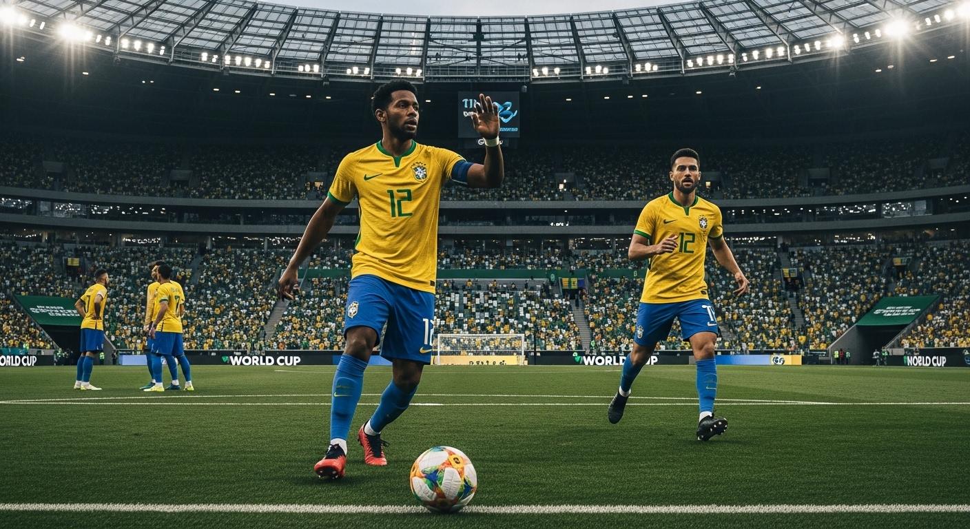 Brazilian football fans in a stadium during World Cup countdown