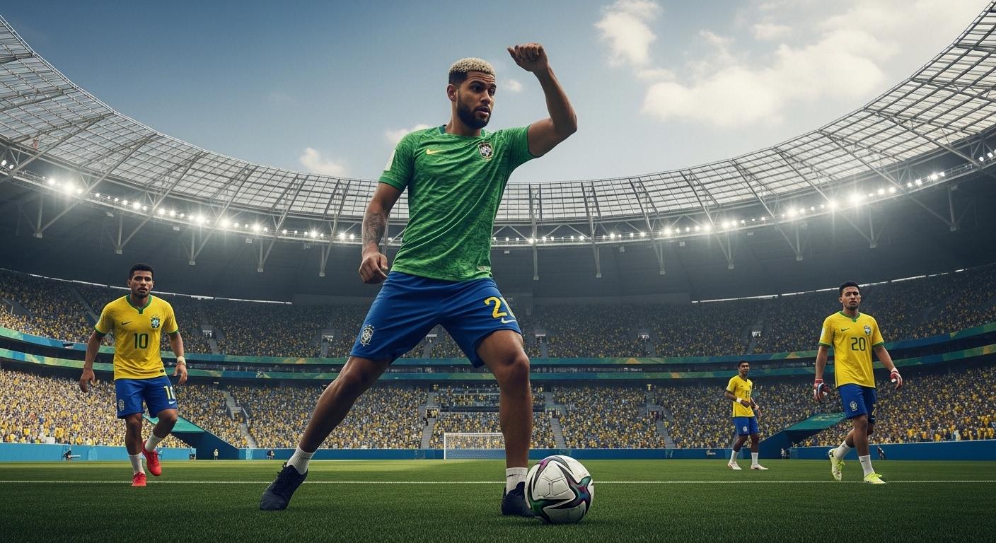 Brazilian football fans in a stadium during World Cup countdown