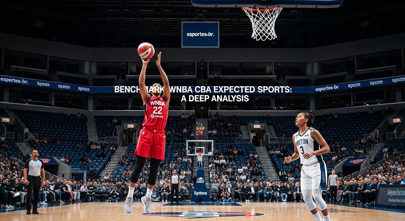 Editorial scene analyzing WNBA CBA benchmark pay with Brazil-focused context