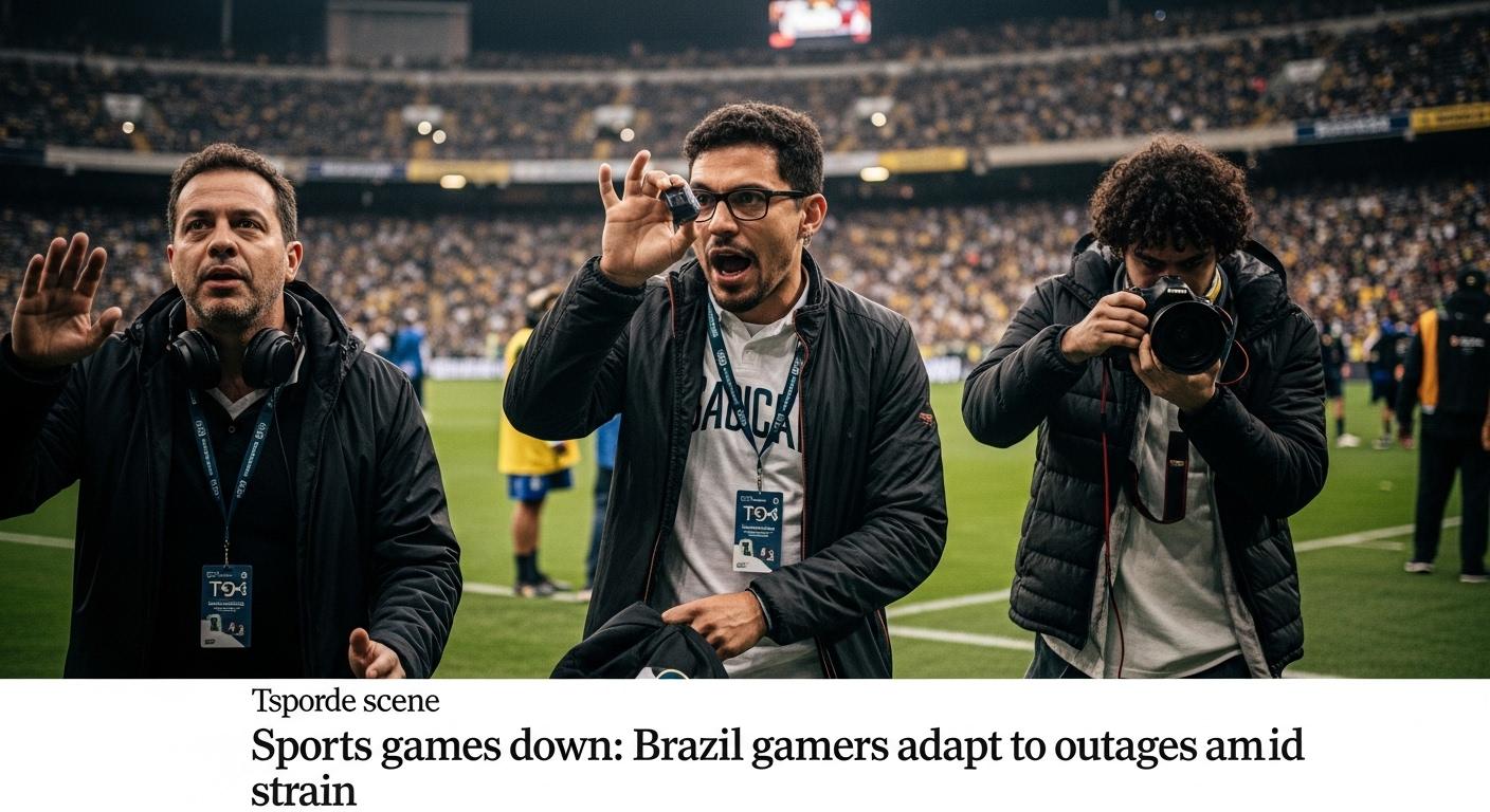 Brazilian esports players awaiting updates during sports game server outages displayed on screens