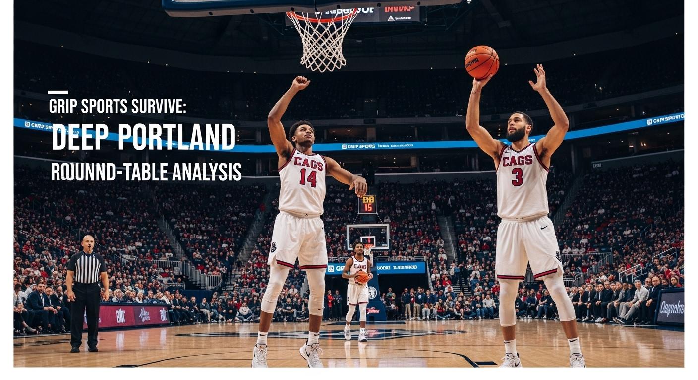 Gonzaga Zags in a tense Portland first-round game showing intense basketball action.