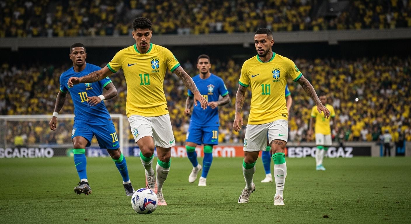 Brazilian football shirts by Icon Sports in vibrant yellow-green kit displayed in a stadium setting