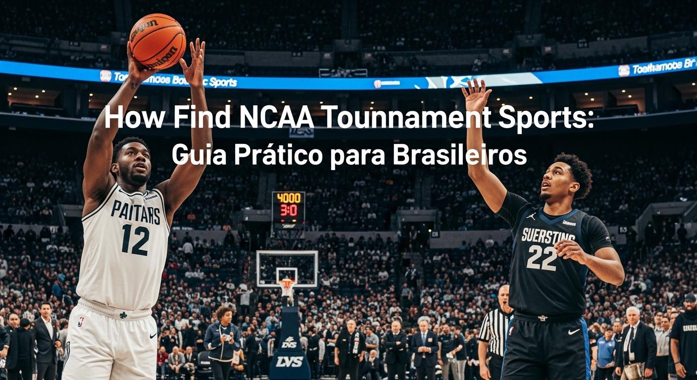 Brazilian fans analyzing NCAA tournament brackets on a large screen in a sports bar.